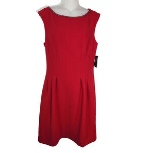 NWT Vince Camuto Dress Size 12 Red Sleeveless Cocktail Rhinestones Neckline Knee